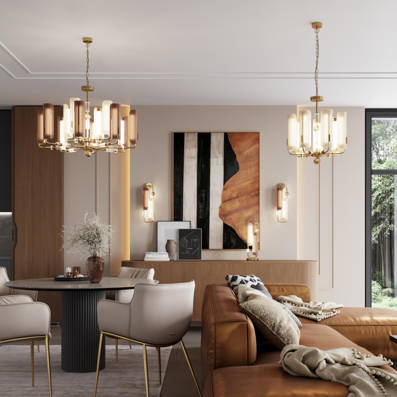 5467/60L MODERN ODL_EX26 белый/коричневый/античная бронза/металл/стекло/декор металл Люстра LED x 60W (5W*12) 3000K LION — изображение 7