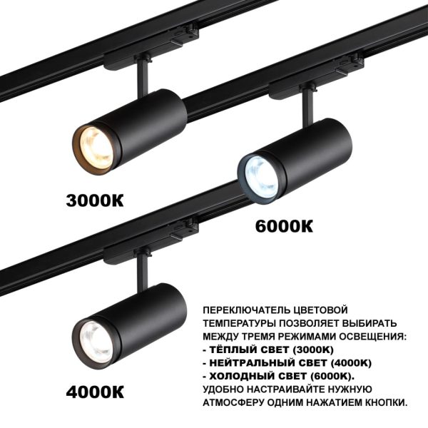 359584 PORT NT25 000 черный Светильник трехфазный трековый светодиод. с переключ. цв. темпер. и мощности IP20 LED 30-35-40W 220-240V 3000К4000К5700К NAIL — изображение 4