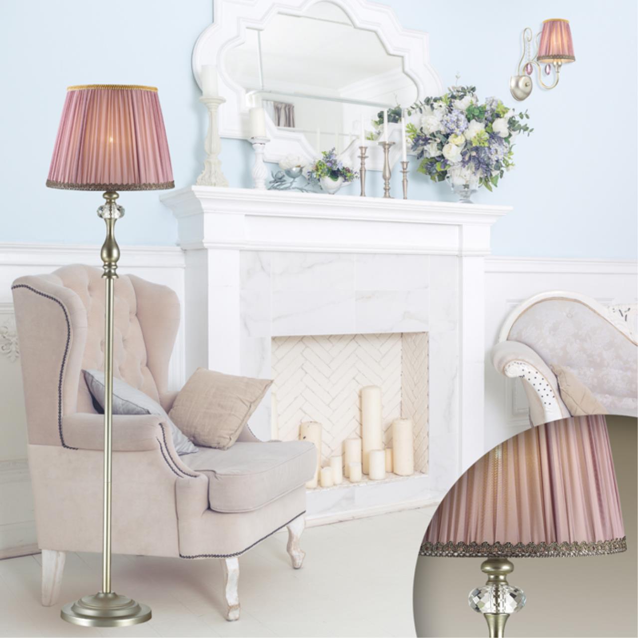 3393/1F CLASSIC ODL17 673 мат.золото/абажур ткань/хрусталь Торшер E14 40W 220V GAELLORI — изображение 4