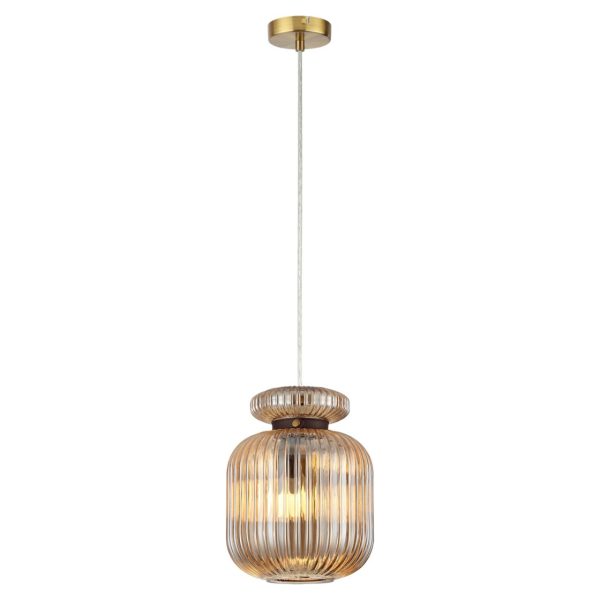 5042/1A PENDANT ODL24 445 античн.бронза/янтарный/металл/стекло/эко.кожа Подвес E27 1*60W JUGI