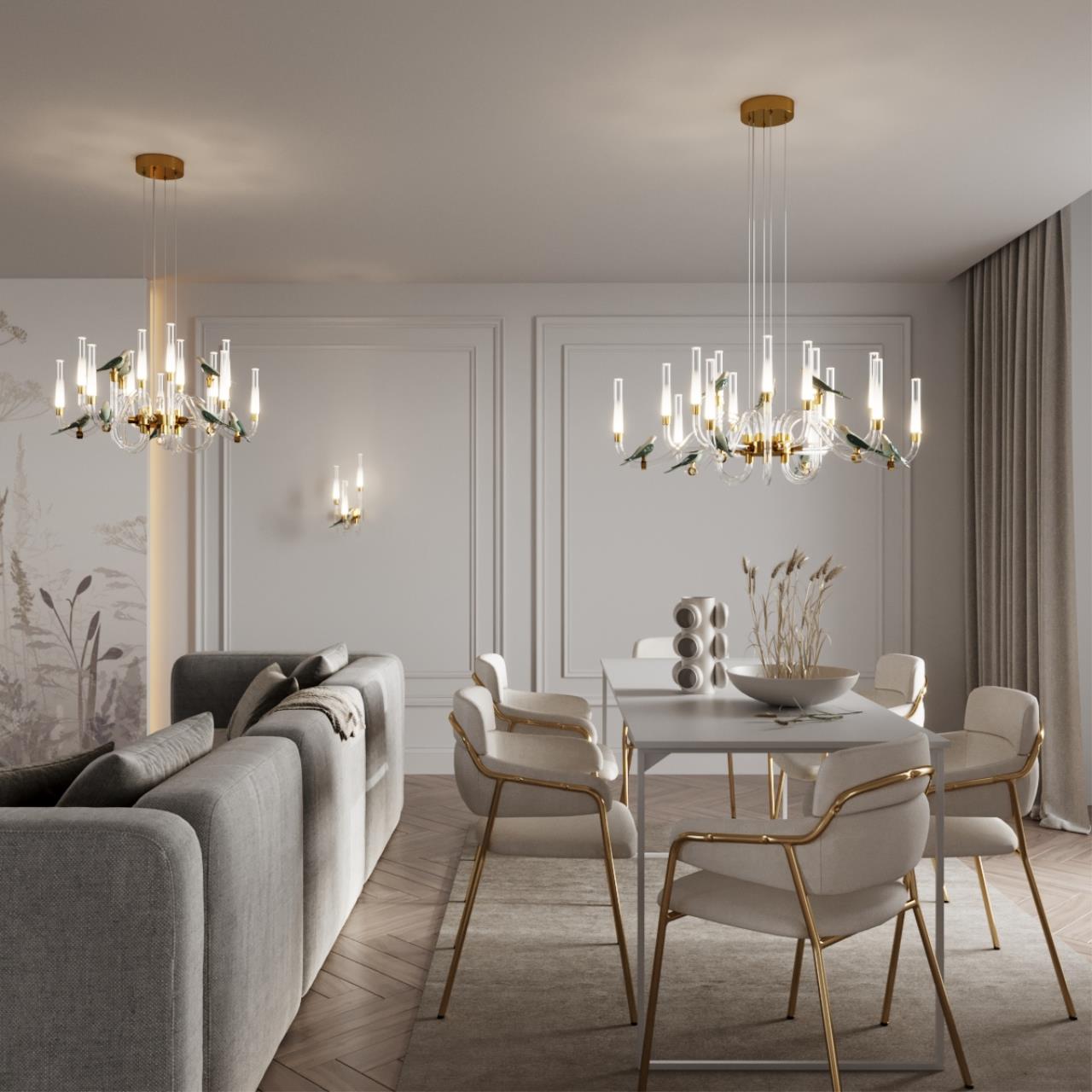 5431/37L L-VISION ODL_EX24 123 золотой(под латунь)/белый градиент/беж./зеленый/ металл/стекло/керамика Люстра LED 37W 4000K LARK — изображение 4