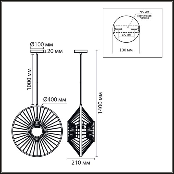 8383/1 ECO LN черный/бежевый, металл/бамбук Подвес E27 40W 220V CHAKRA — изображение 4