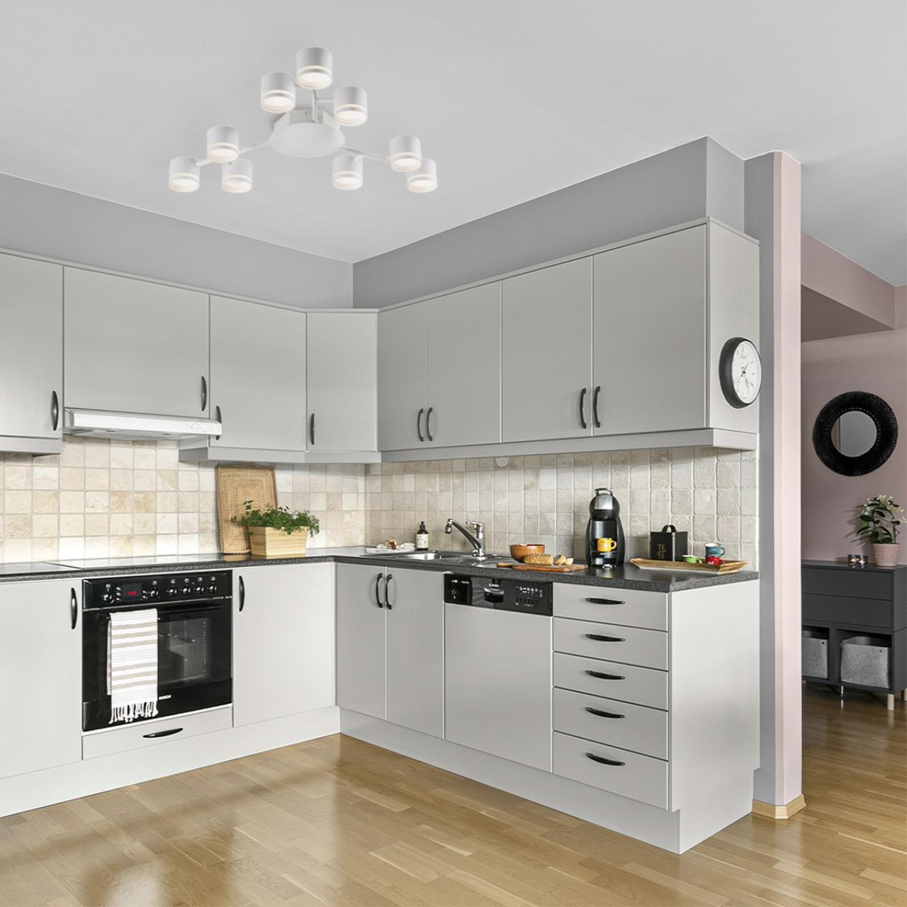8232/8 COMFI LN25 193 черный/прозрачный, металл/стекло Светильник подвесной LED GX70 8*10W 220V NATALINA — изображение 6