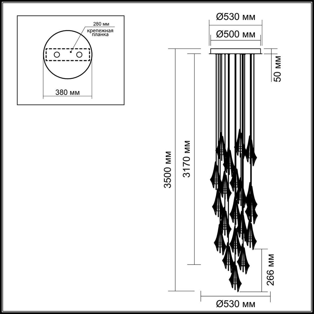 5442/137L L-VISION ODL_EX26 черный/бел.матовый/прозрачн./дымчатый/металл/стекло Люстра каскадная LED*137W (24*5.70W) 3000K 11620Лм AFALINA — изображение 4