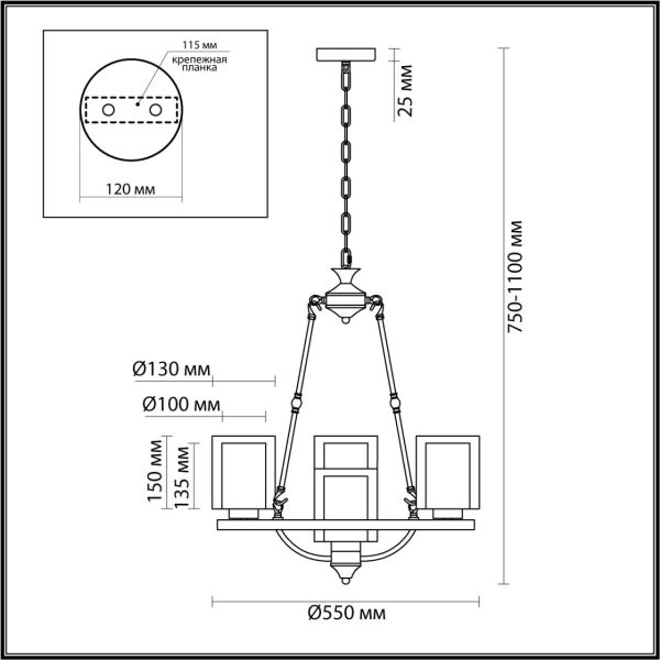 6524/4 COUNTY LN23 39 античная латунь Люстра E27 4*60W 220V RIVERLY — изображение 3