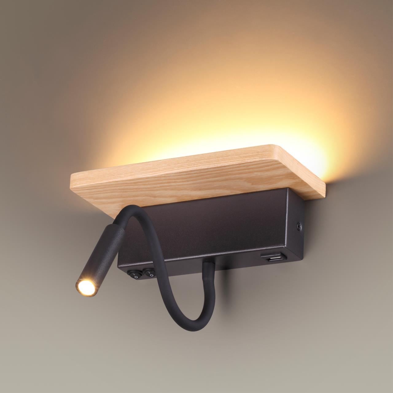 3868/8WL HIGHTECH ODL19 406 св.дерево/дерево Настен. светильник LED 8W 560Лм 3000К USB зарядка WOODY — изображение 4