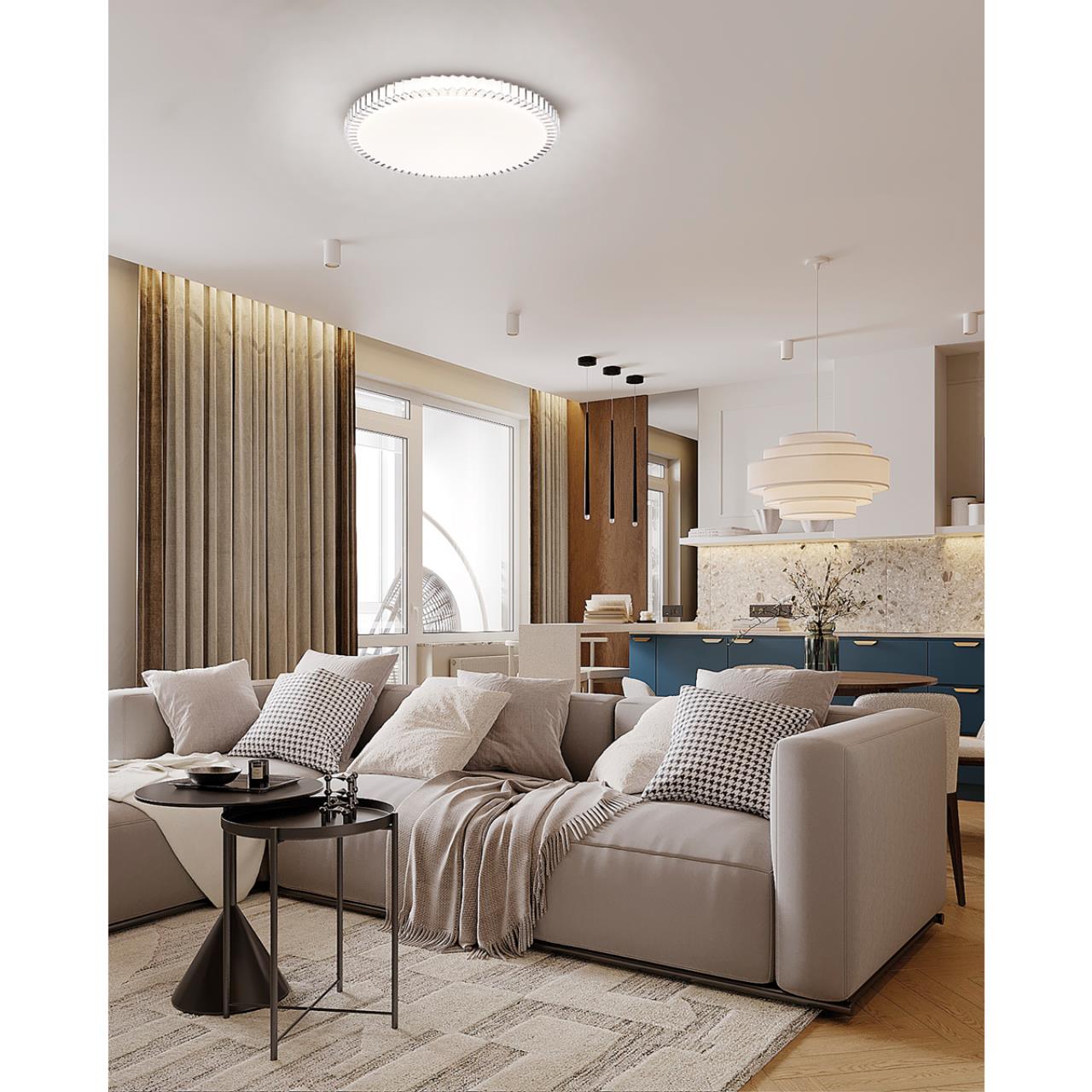 7673/ELN PALE SN 198 Светильник пластик/белый/прозрачный LED 76Вт 3000/4000/6000К D490 IP43 CCT ATIKO — изображение 6