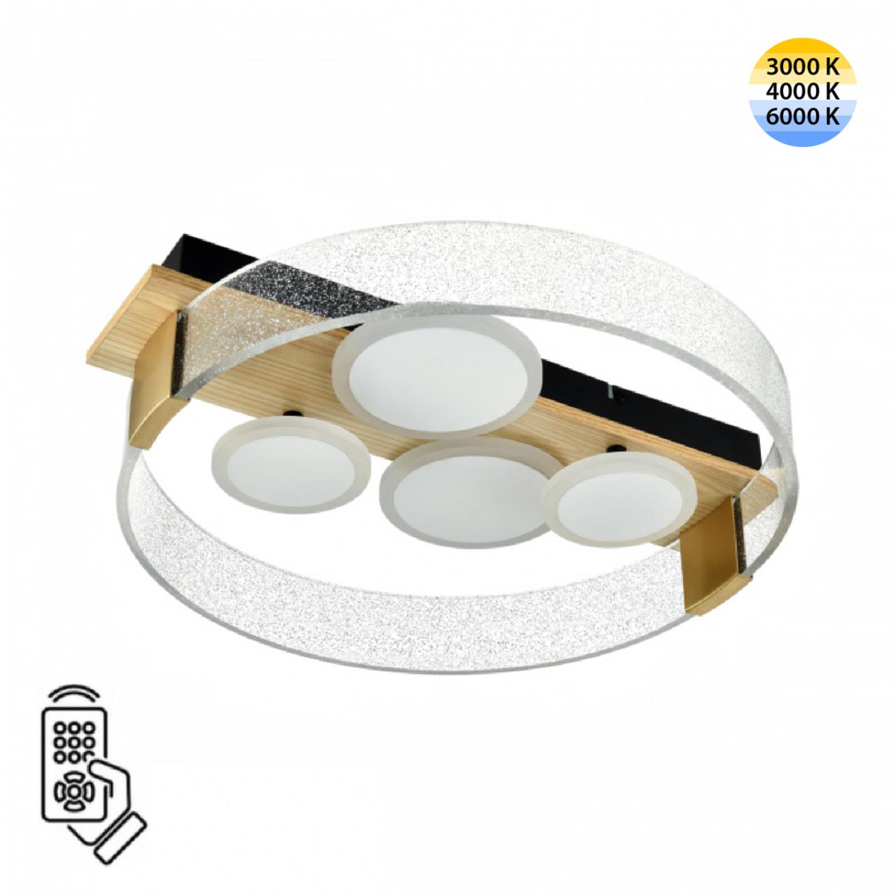 7742/40L MITRA LED SN 077 Светильник металл/акрил/МДФ/белый/под дерево/прозрачный/черный LED 40Вт 3000-6000К 470x420 IP20 пульт ДУ SPOTS