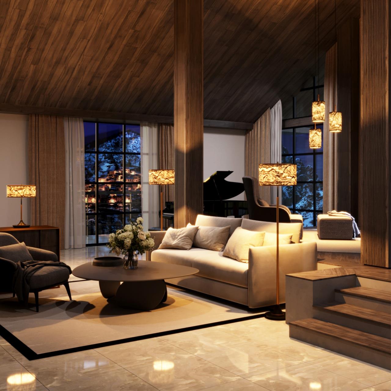 5064/2T MODERN (В 2-Х КОРОБКАХ) ODL24 529 античн.бронза/серо-беж./металл/натур.камен."шпон" Настольная лампа E27 LED 2*10W BERGI — изображение 7