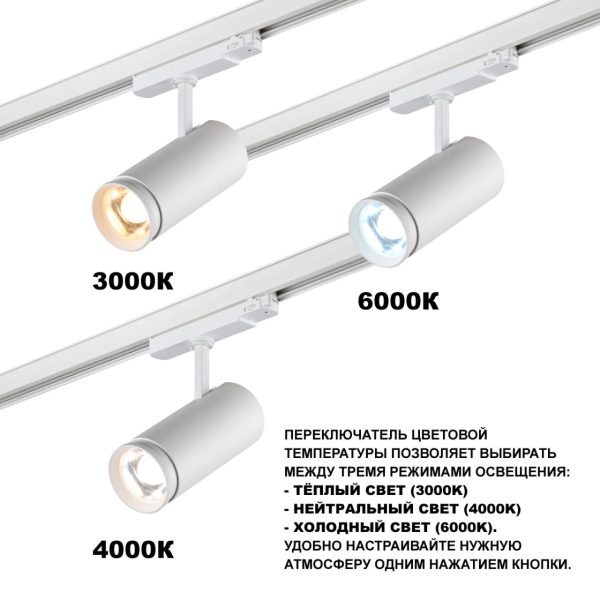 359585 PORT NT25 000 белый Светильник трехфазный трековый светодиод. с переключ. цв. темпер. и мощности IP20 LED 30-35-40W 220-240V 3000К4000К5700К NAIL — изображение 4