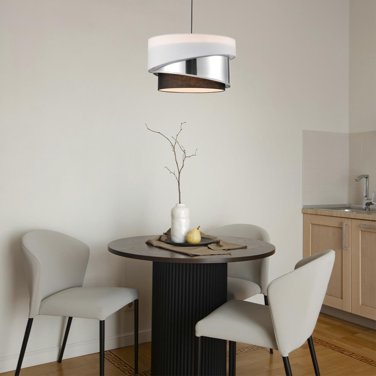 8040/3 MODERNI LN25 136 никель/белый/серебро/черный, металл/текстиль Подвесной светильник Е27 3*60W 220V INDIRA — изображение 6