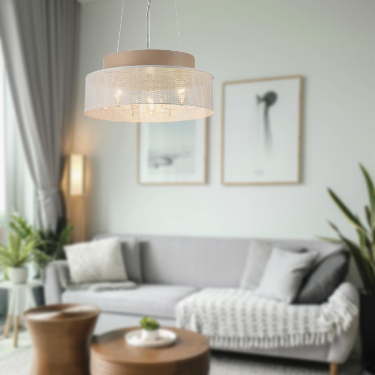 6599/3C MODERNI LN25 156 белый/белый, бежевый металл, эко кожа/металл, стекло Подвесной светильник Е27 3*60W 220V BASALTO — изображение 6